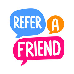 Refer a friend. Vector three hand drawn speech bubbles illustration on white background. 