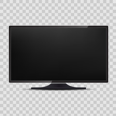 Creative vector illustration of realistic TV screen, lcd panel, isolated on transparent background. Computer monitor display. Design television blank mockup template. Abstract concept graphic element.