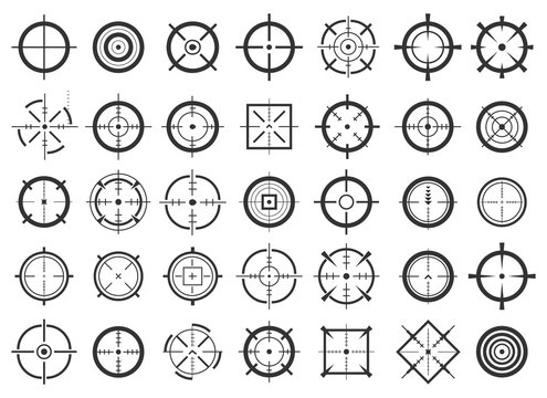 Creative vector illustration of crosshairs icon set isolated on transparent background. Art design. Target aim and aiming to bullseye signs symbol. Abstract concept graphic games shooters element