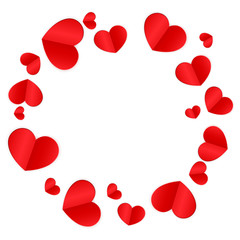 Red Pink Hearts Confetti Falling Background. St. Valentine's Day Pattern. 