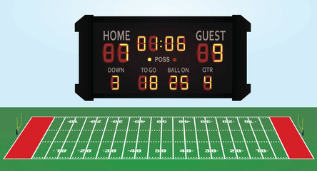 American football field with score board. vector illustration