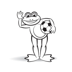 black outline frog vector cartoon holding foot ball