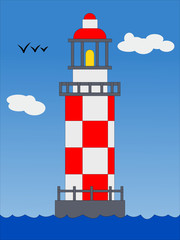 lighthouse in the blue sky with clouds