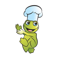 happy frog vector cartoon chef or cook walking and clapping