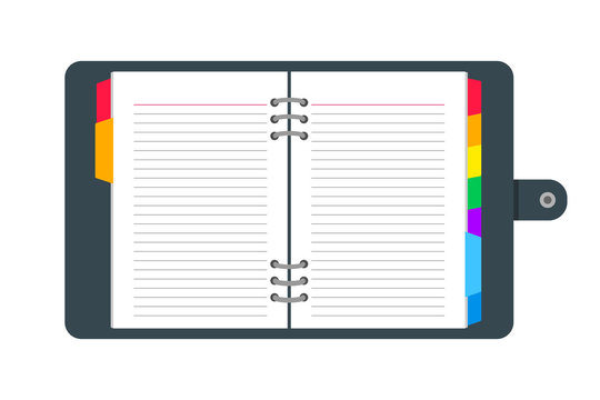 Open diary, journal, notebbok organizer vector illustration
