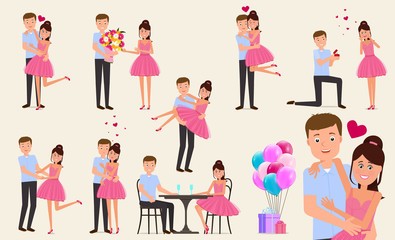 Set of couple in love. Beautiful man and woman in a romantic relationship.