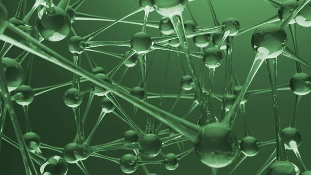 Abstract Glass Molecular net chain.Green.Chemistry and physic science.Beautiful 3D render of crystal atom cells spheres.Type 4