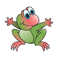 frog vector cartoon or mascot sitting and spreading hands with smile
