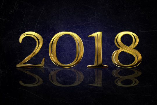 Gold numbers 2018 on a blue background