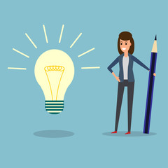 businesswoman, pencil, idea bulb