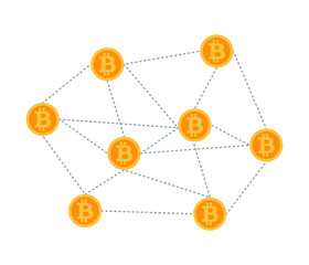 Bitcoin cryptocurrency network, blockchain vector illustration