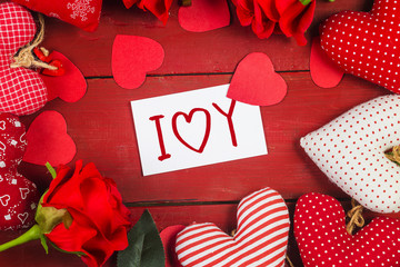 Happy Valentines day and heart. Card with Happy Valentines day and heart on wooden background