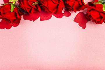 Rose and present gift on wooden background/ Valentines day background
