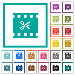 Cut movie flat color icons with quadrant frames