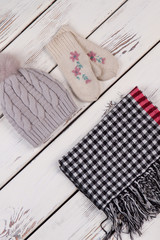 Handmade hat and plaid scarf