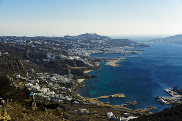 Mykonos, Greece panoramic day view. Landscape view of Mykonos Town - Chora and whitewashed houses. © bestravelvideo