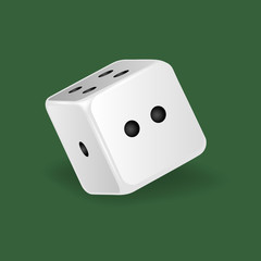 Realistic white dice. Gambling, casino, dice. Numbers: one, two, four.
