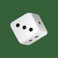 Realistic white dice. Gambling, casino, dice. Numbers: one, two, three.