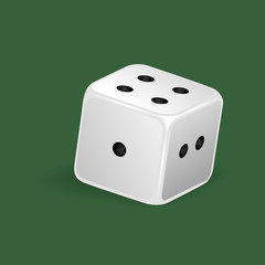 Realistic white dice. Gambling, casino, dice. Numbers: one, two, four.