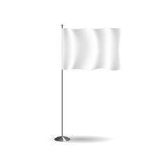 Realistic flag, textile banner and advertising layout, white advertising stand.
