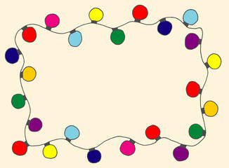 Sketchy frames illustration. Hand drawn festive christmas lights.