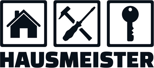 Obraz premium Janitor with job icons german