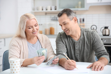 Fototapeta premium Mature couple managing family budget at home