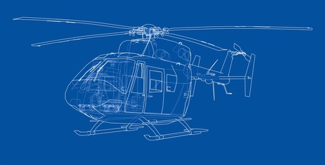 Outline drawing of helicopter - obrazy, fototapety, plakaty