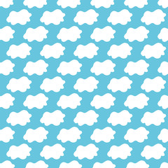 doodle hand drawn seamless pattern of clouds on blue background