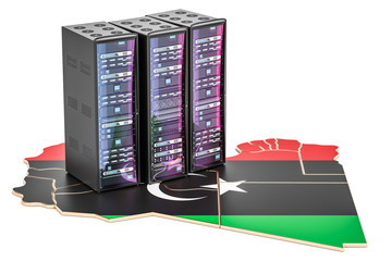 Data Center server racks in Libya concept,  3D rendering