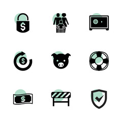 Safe icons. vector collection filled safe icons set.