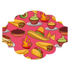 frame with mexican food pattern background