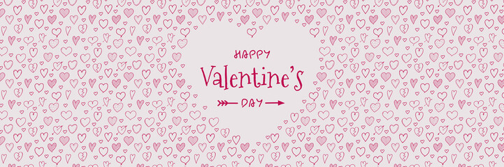 Fototapeta na wymiar Valentine's Day - panoramic banner with hand drawn hearts. Vector.