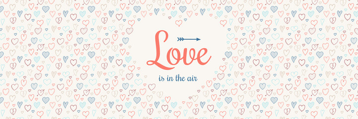 Valentine's Day - panoramic banner with hand drawn hearts.  Vector.
