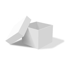 White empty box with an open lid isolated on a white background. Vector illustration