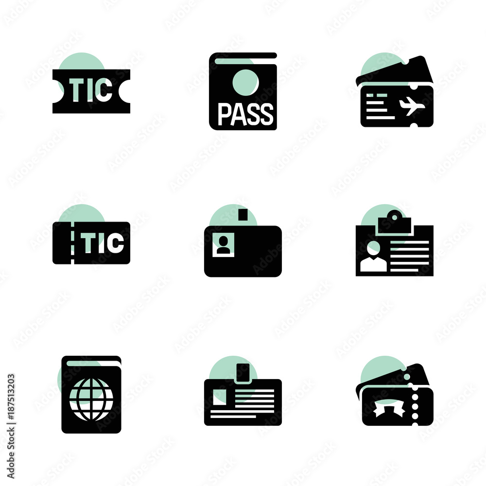 Poster pass icons. vector collection filled pass icons set.