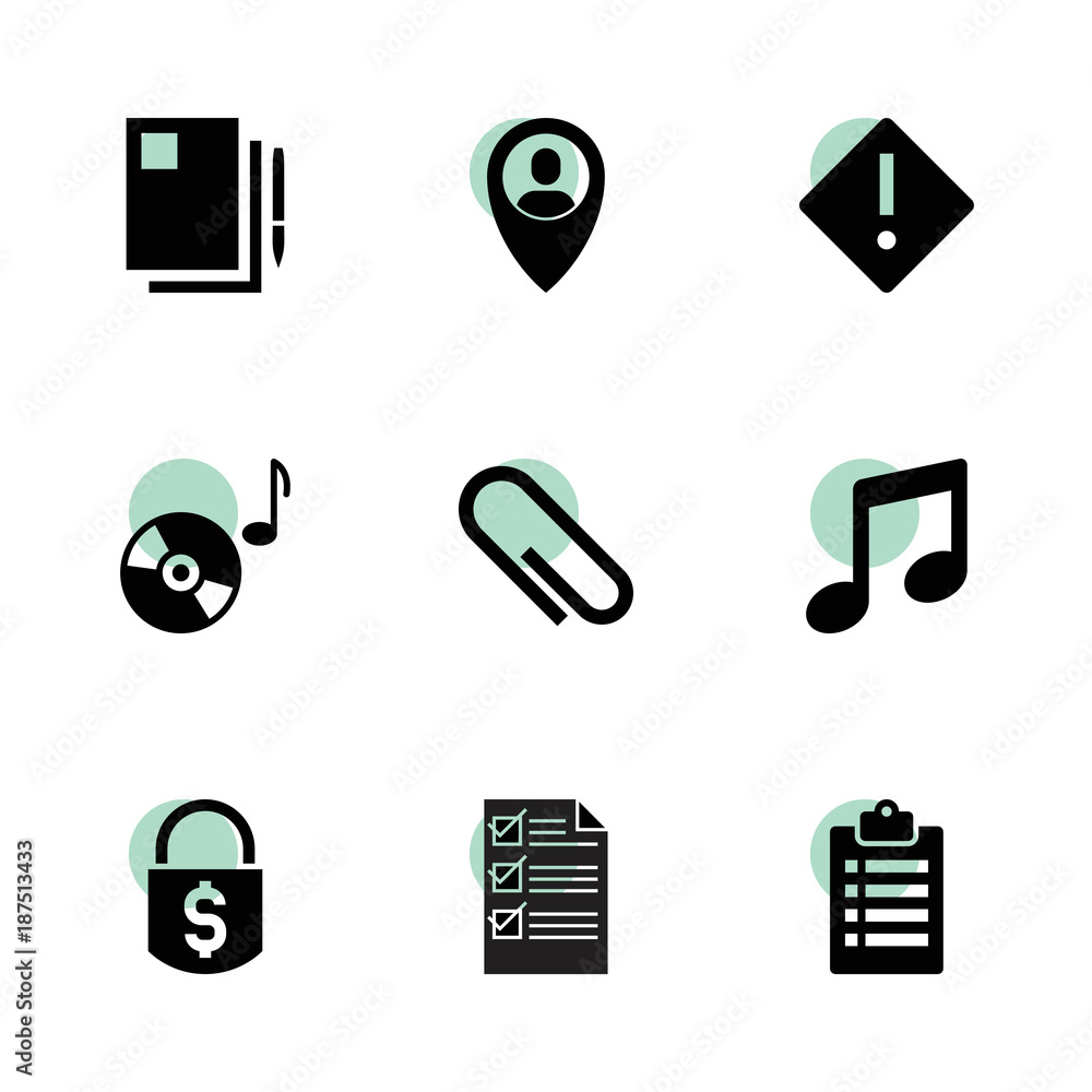 Poster note icons. vector collection filled note icons set.