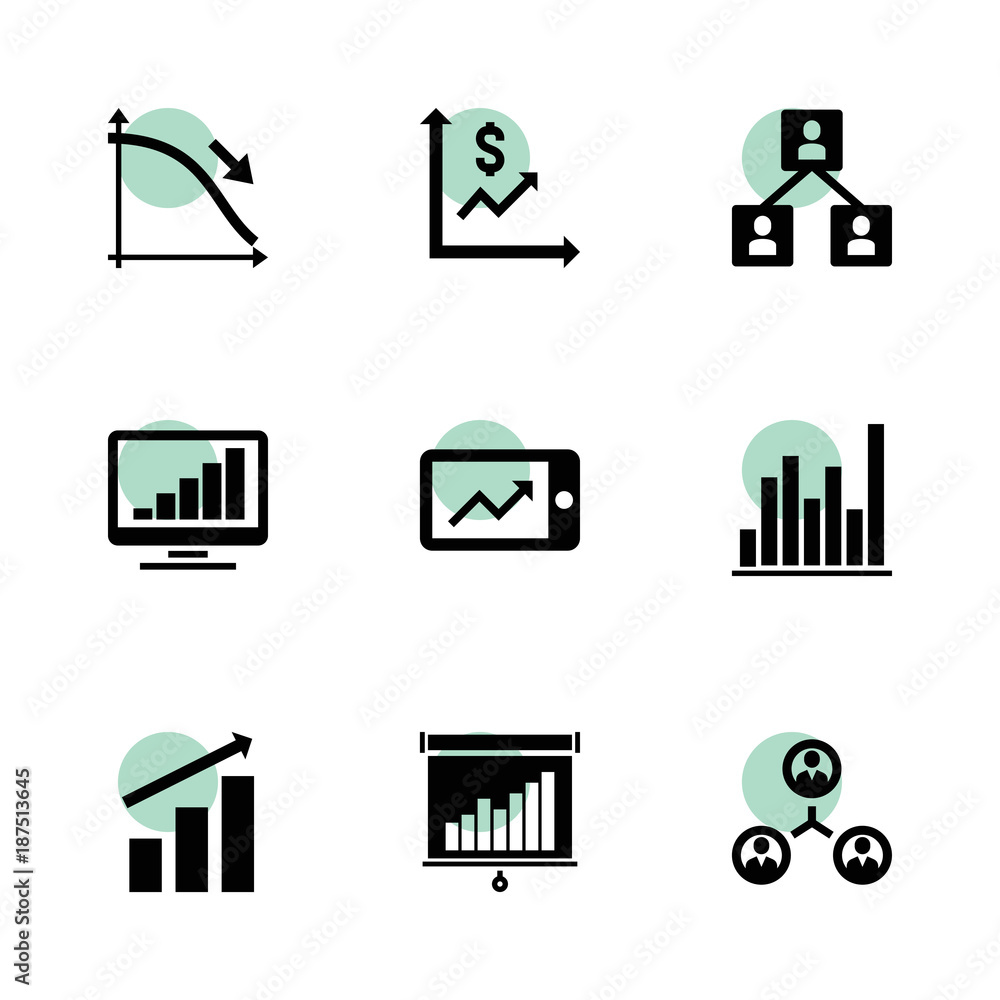 Poster chart icons. vector collection filled chart icons set.