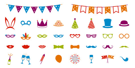 Icons for carnival, birthday, party or photobooth. Vector.