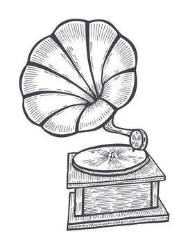 Hand drawn gramophone, sketch
