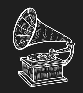 Hand drawn gramophone, sketch