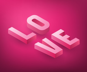 Isometric love text design. Vector illustration