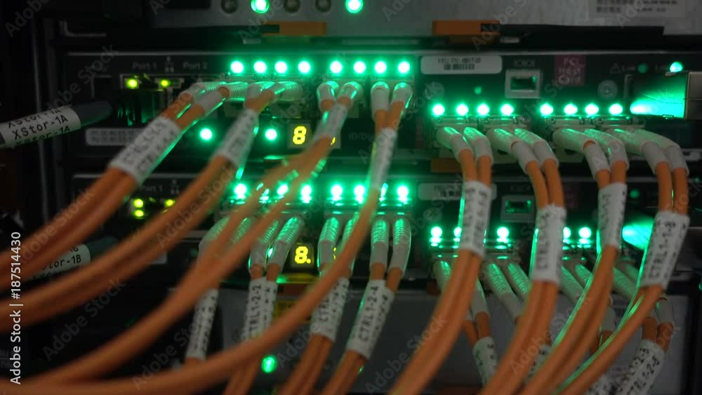 Aufkleber rack mounted servers in a server room, server rack audio cable. severs computer in a rack at the lar