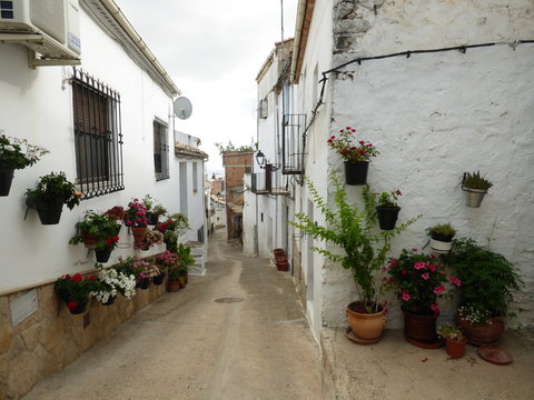 Golondrinas al vuelo en calle de Iznatoraf,pueblo historico de Jaén, Andalucía (España) junto a Villanueva del Arzobispo, en la comarca de las Villas.