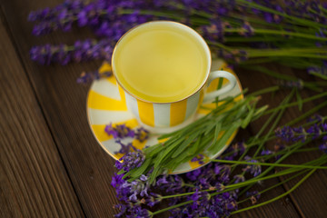delicious green tea in a beautiful glass bowl on table