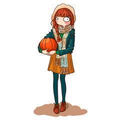 Cute girl with pumpkin