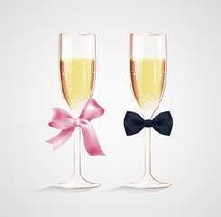 Decorated glasses of champagne. Vector illustration