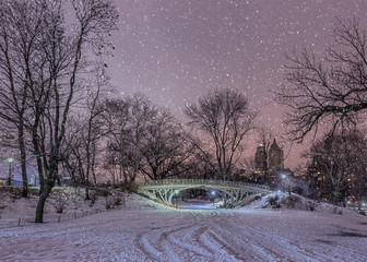 Snow over Gothic Bridge at Central Park