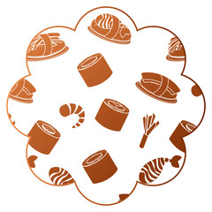 frame with sushi pattern background