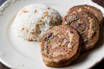 Turkish Meat Roll Seftali Kebab with rice